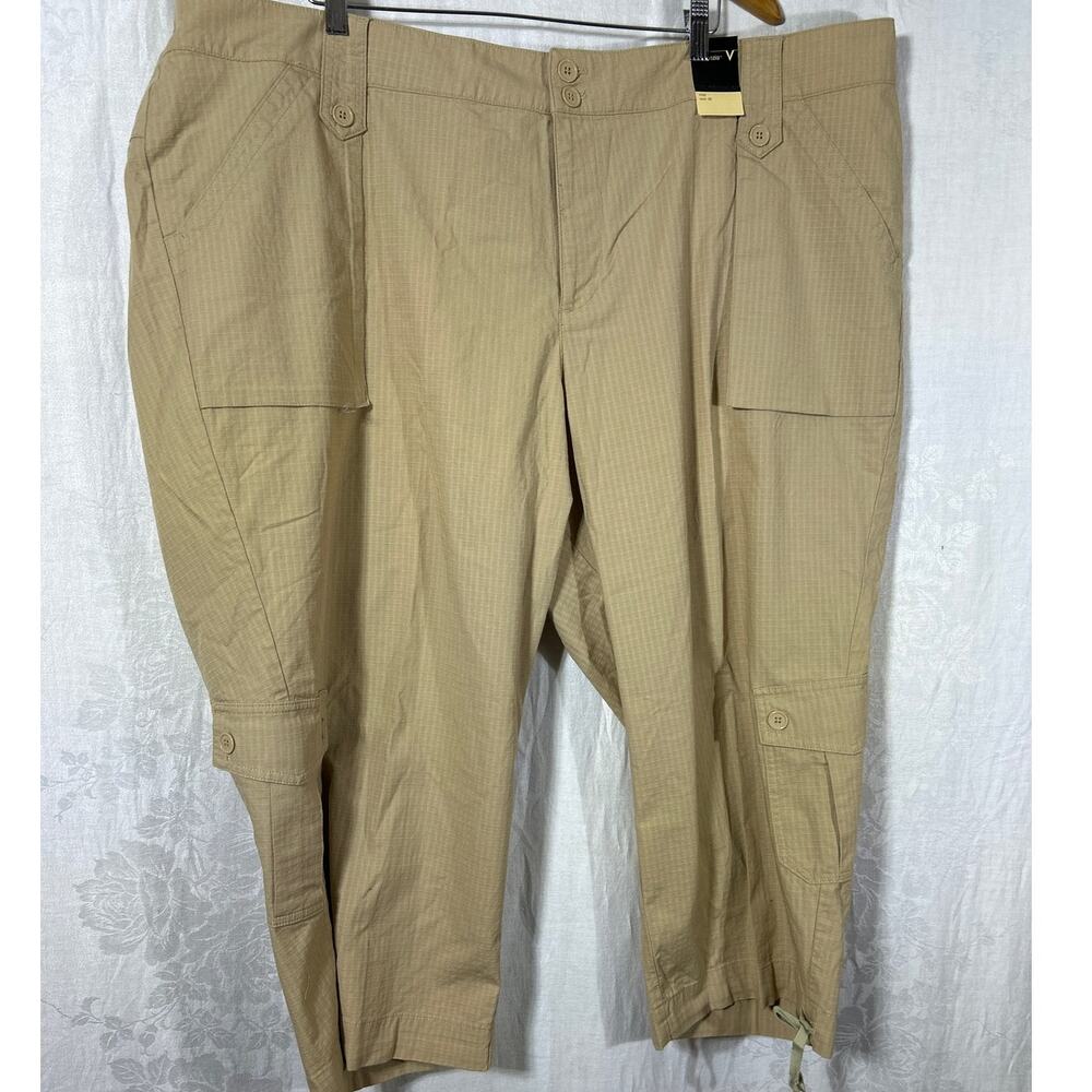 Venezia Cargo Capri Pants Plus 28 Tan NEW Rip Stop